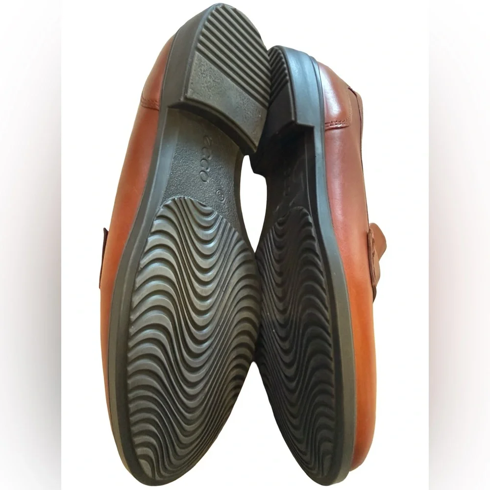 ECCO Cognac Leather Penny Loafers Womens 8 8.5 Comfort Slip On Classic Shoes - Picture 9 of 14